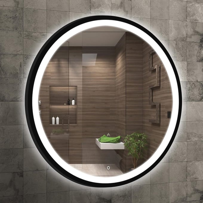 Ronde LED Badkamerspiegel 60cm met Verlichting en Zwart Frame