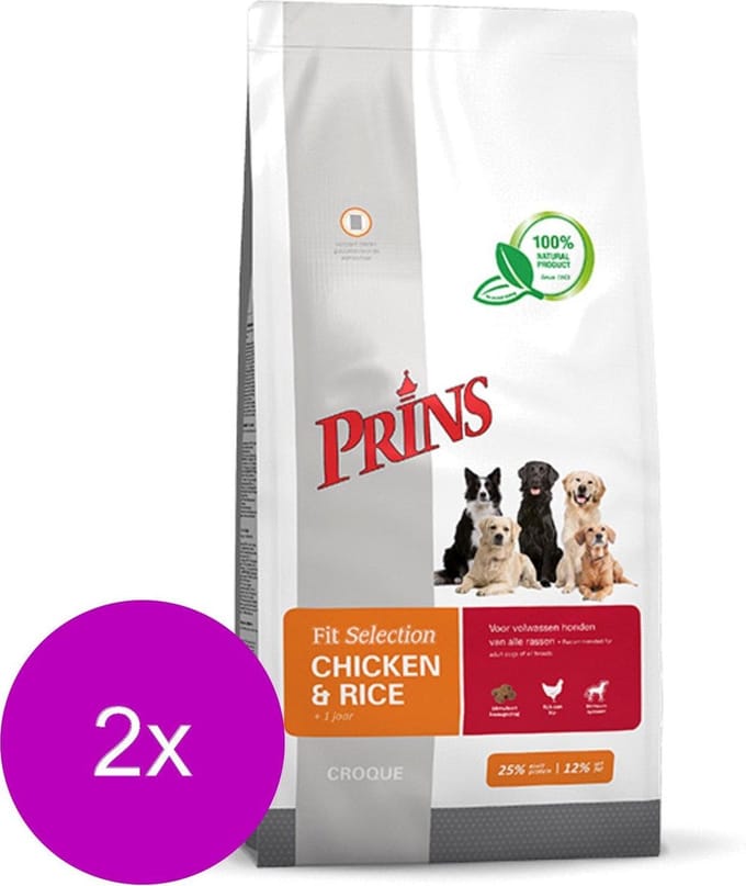 Prins Fit-Selection Kip&Rijst - Hondenvoer - 2 x 2 kg