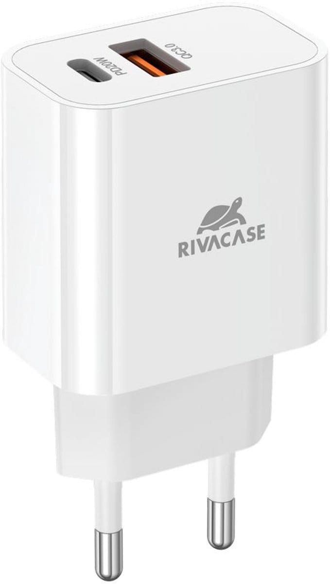 RivaCase PS4102 - Wandlader (EU) USB-C en USB-A - 20W - Snellader - Onbrandbaar - Duurzaam - Wit