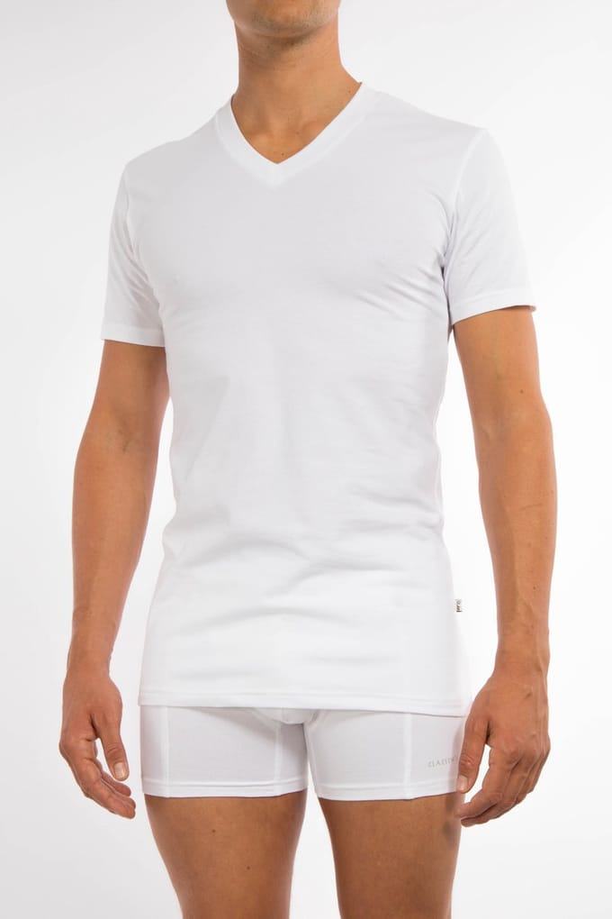 Claesen's® - T-Shirt Wit V-Neck Cotton/Lycra 2-PackCL 1223-White-S
