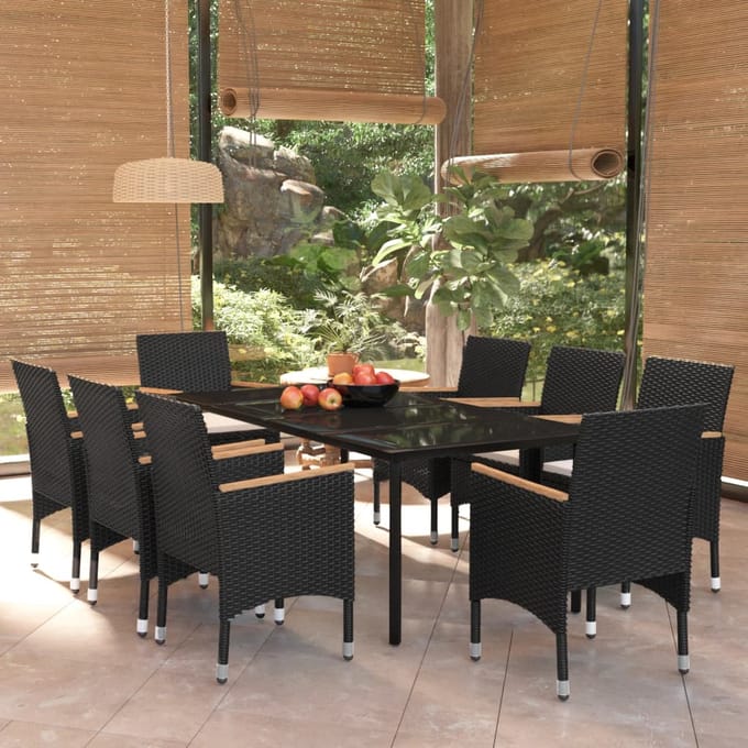 vidaXL - 9-delige - Tuinset - met - kussens - zwart