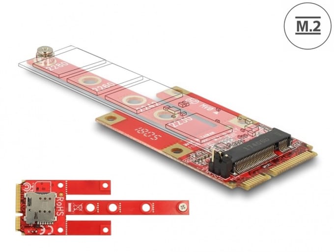 Delock Converter Mini PCIe > M.2 Key B slot + Micro SIM slot