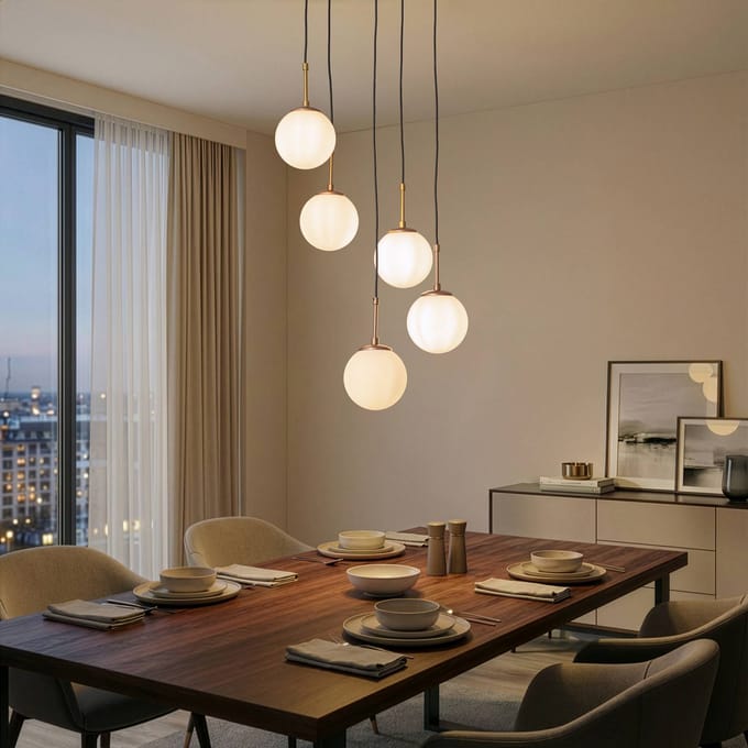 Opviq Hanglamp Orbital, wit/goud, 5-lamps, glas, metaal, E14