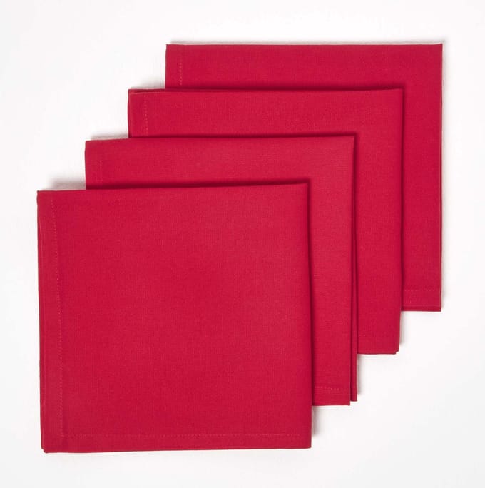 Homescapes katoenen stoffen servetten, set van 4, rood