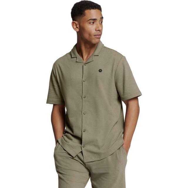 No Excess Shirt Short Sleeve Jersey Revers Collar Solid Terry Dark Mos Größe: S | Casual hemden Outlet | Herren