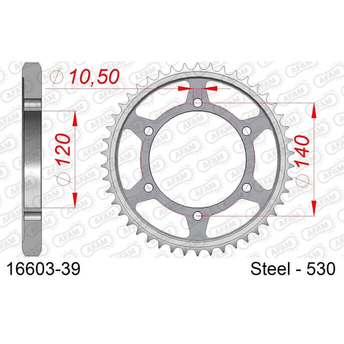 Stalen tandwiel Afam 530 39 dents