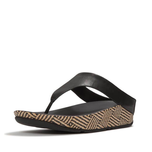 FitFlop Lulu Lux Graphic-Weave Leather Toe-Post Sandals Dames Sandalen - Zwart