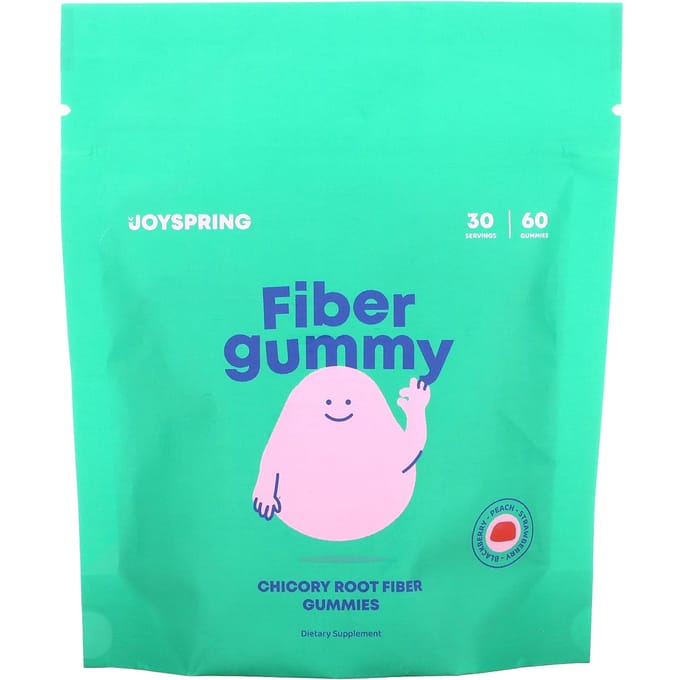 JoySpring, gommes de fibres alimentaires de racine de chicorée, mûres, pêches, fraises, 60 gommes