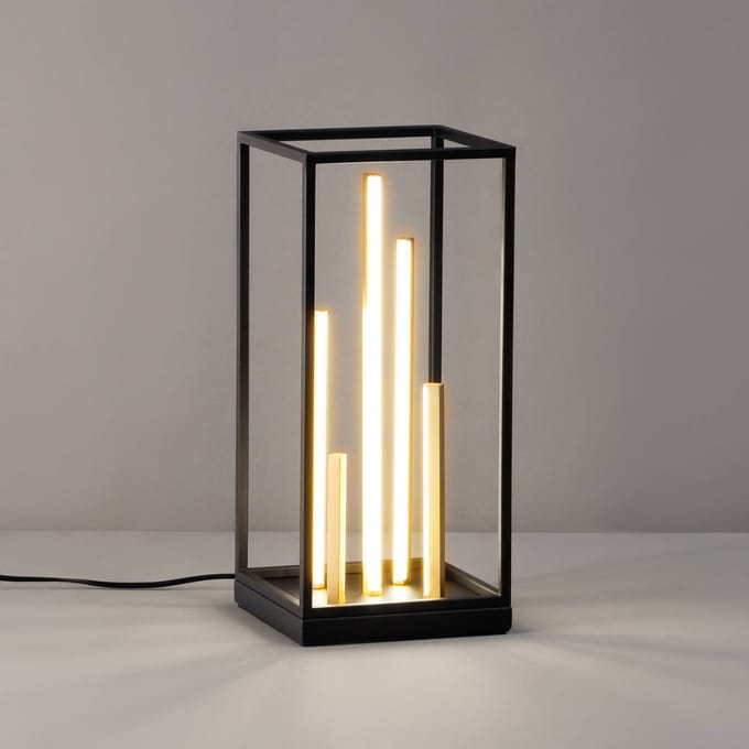 FISCHER & HONSEL Grid LED tafellamp, zwart/goud, metaal, CCT, dimbaar