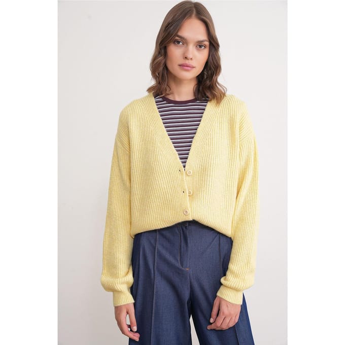 Gestructureerde V-hals Knopen Cardigan