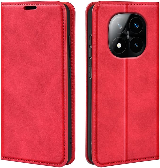 MobyDefend Hoesje - Geschikt voor Xiaomi Redmi Note 14 Pro Plus - Luxe Wallet Bookcase (Magnetische Sluiting) - Rood