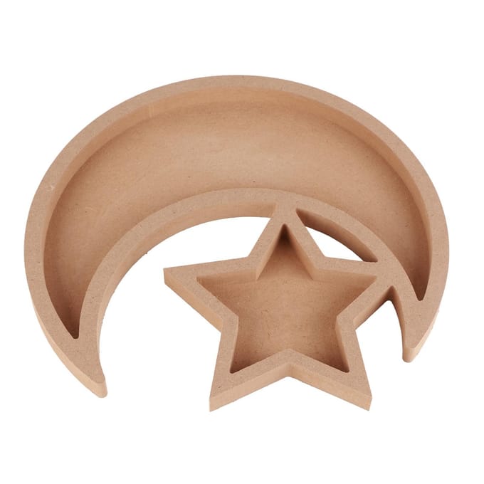 Houten Dessertplateau Eid Leuke Vorm Multifunctioneel Houten Maanplateau voor Ramadan Thuis Ramadanfeest brown
