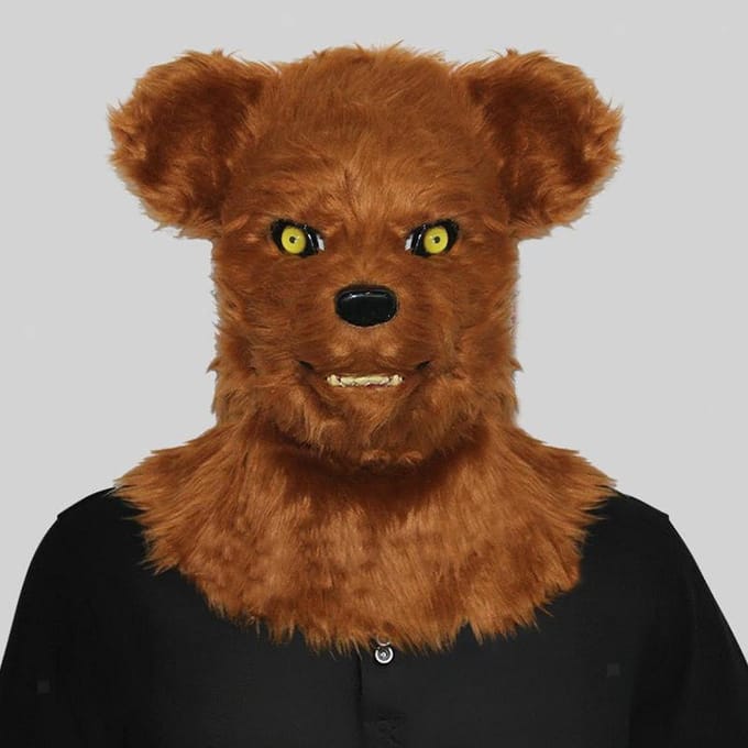 Bruine berenhoofddeksel met beweegbare mond, feestmasker One size fits all adults bruin