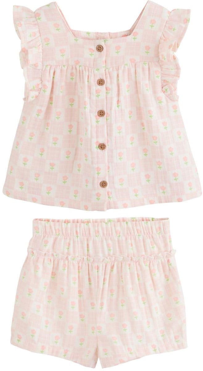Next - Meisjes - 2-delige babyset van geweven top en short - Roze
