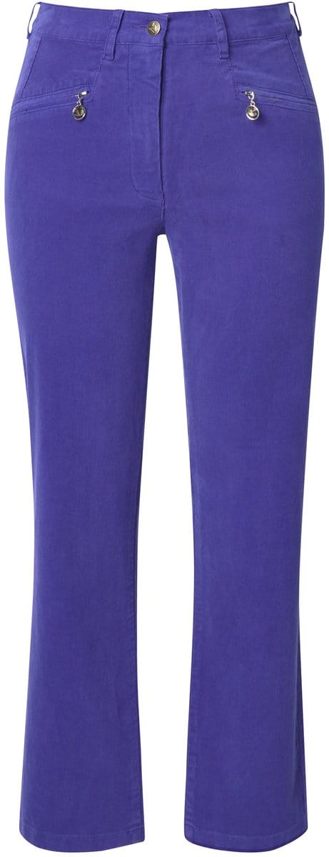 Ulla Popken - Dames - Corduroy broek Mony comfortabele tailleband ritszakken - Purper - Maat 60