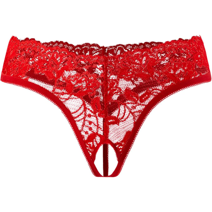 Amorable - Kanten String Met Open Kruis - Rood - One Size
