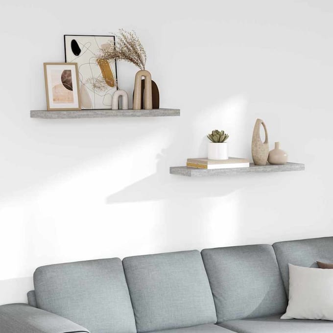 vidaXL - Wandschappen - zwevend - 2 - st - 80x23,5x3,8 - cm - MDF - betongrijs