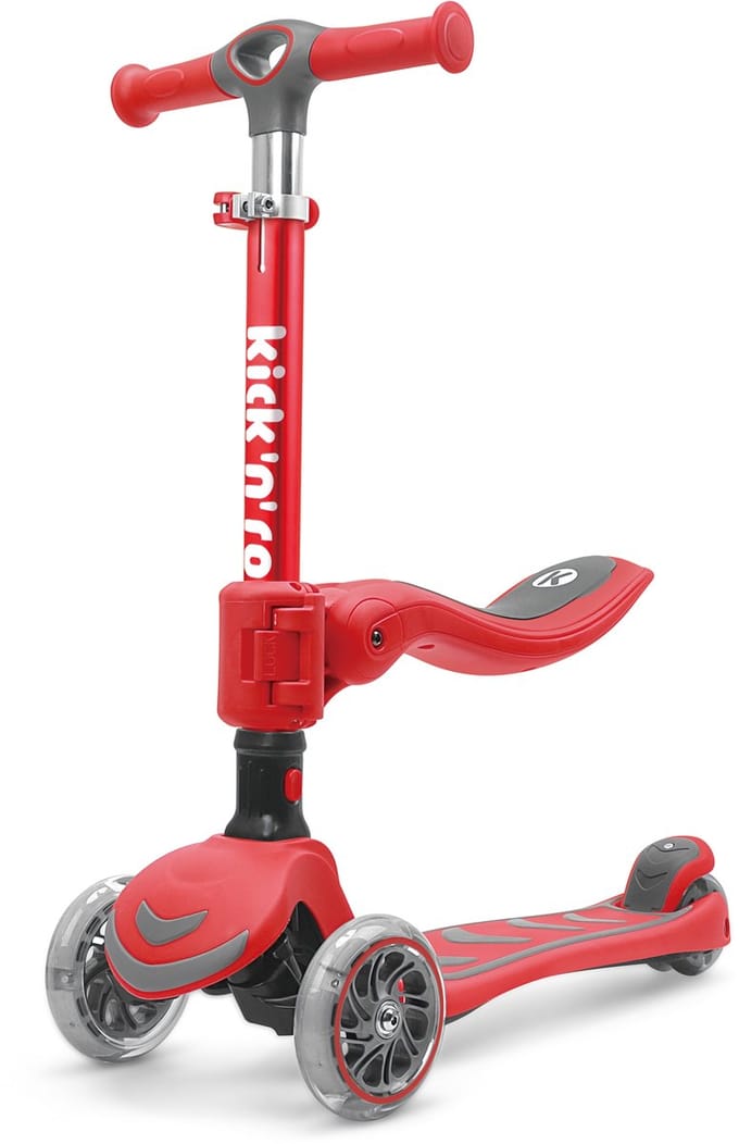 Kick'n'Roll S6 - 2IN1 - Kinderstep - Rood - Afneembaar zitje - Led Wielen