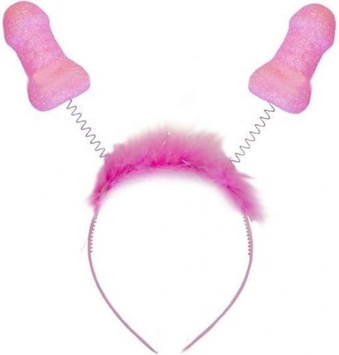 Nooitmeersaai - Diadeem met springveer penis - Plastic - Metaal - Roze