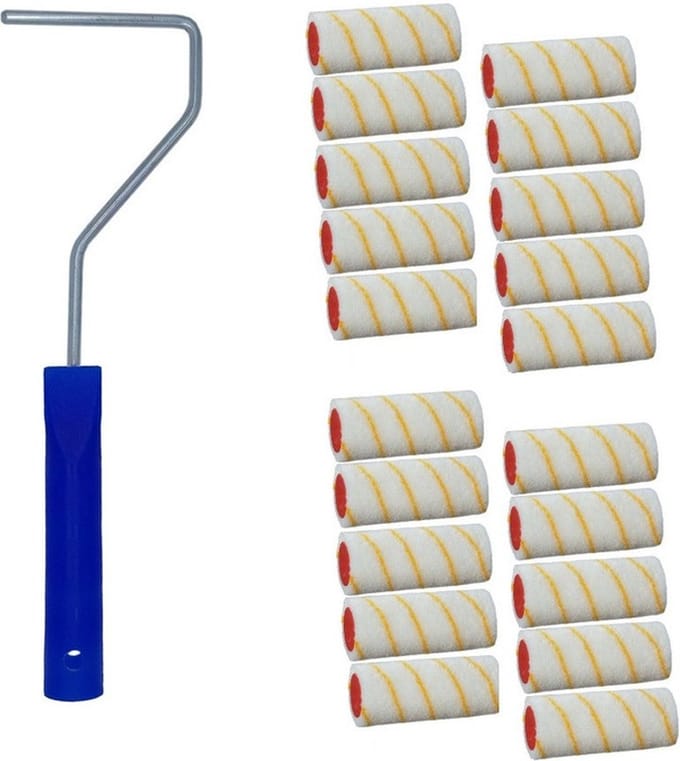 20x verfroller / vachtrollers incl rollerbeugel - 10 cm - rollers voor het schilderen van wanden en plafonds