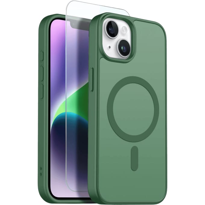 Northjo 2-in-1 iPhone 14 Hoesje – Shockproof, MagSafe + Screenprotector Groen