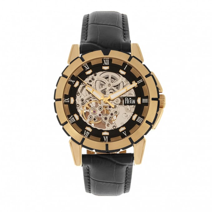Reign Philippe Automatische Skeleton Leerband Horloge