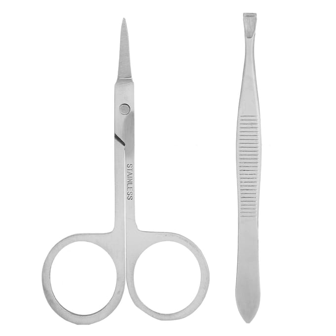 Neushaar Pincet Schaar Set Inclusief Neushaar Trim Pincet Gebogen en Afgerond Neushaar gray