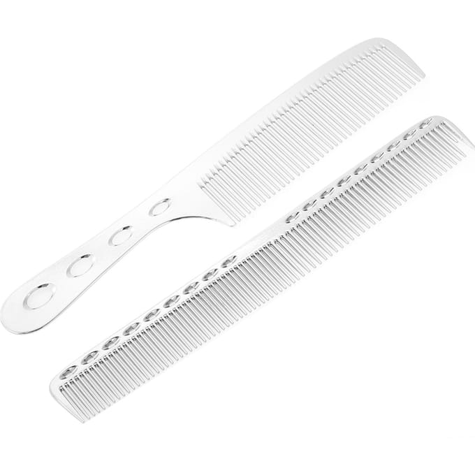 2pcs Set Hair Comb Space Aluminum Stainless Steel Anti static Sparse Haircut Comb Beauty Tool white
