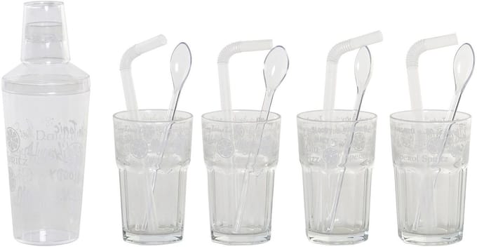 ITEM Cocktailshaker set - 13-delig - glas - 4 bekers - 4 rietjes - 4 roerlepels