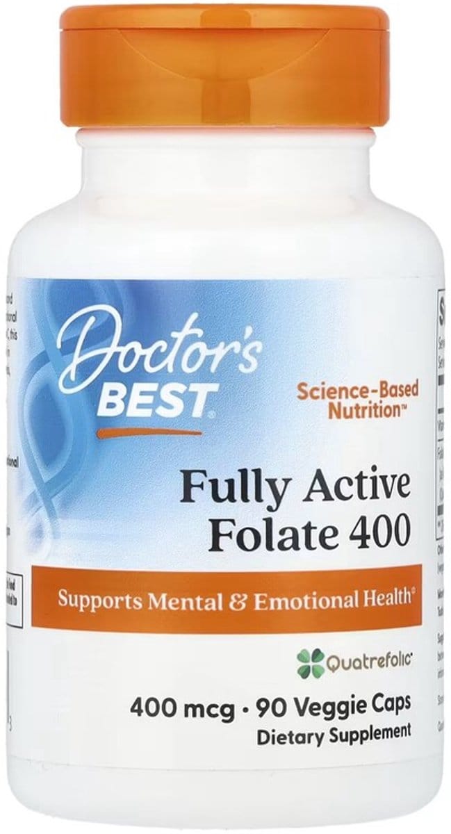 Doctor's Best, Acide Folique Entièrement Actif 400 avec Quatrefolic, 400 mcg, 90 Capsules Végétales