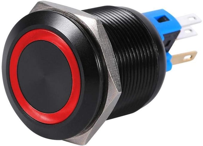 Waterdichte 22mm Drukknop met Blauwe LED - Zelfborgend 12V-24V