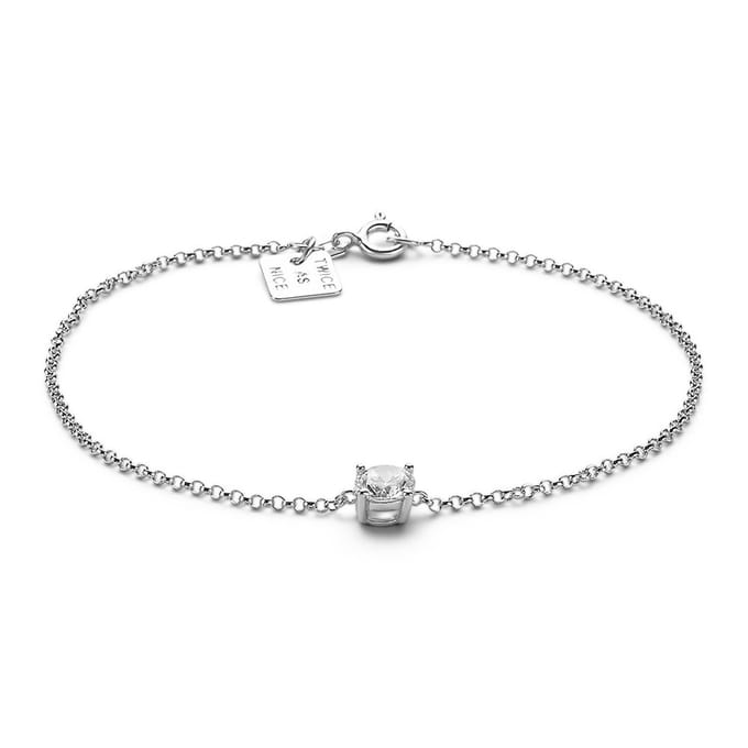 Twice As Nice Armband in zilver, steentje van 6 mm 16cm+3cm
