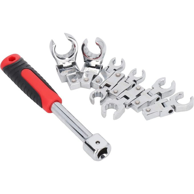 Jeu de 9 clés à molette remplaçables Tête flexible Rotative à 180 degrés Clé dynamométrique avec poignée white