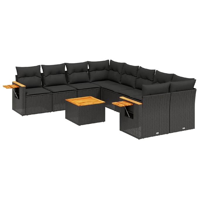 vidaXL - 9-delige - Loungeset - met - kussens - poly - rattan - zwart