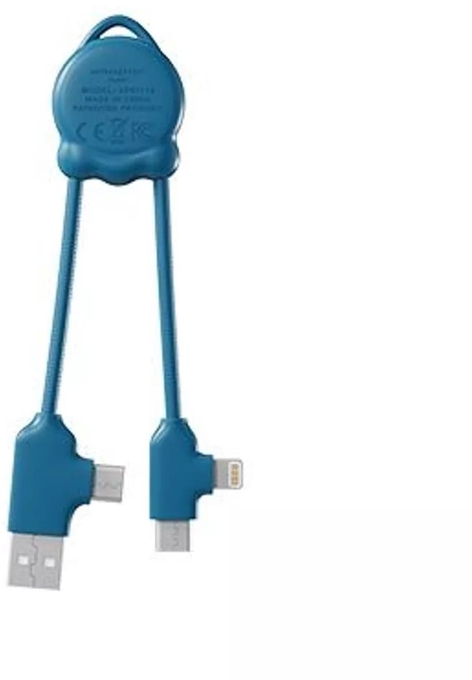 Xoopar OctoMini 3-in-1 Laadkabel – USB & USB-C naar USB-C en Lightning – Compacte Multilaadkabel – Blauw