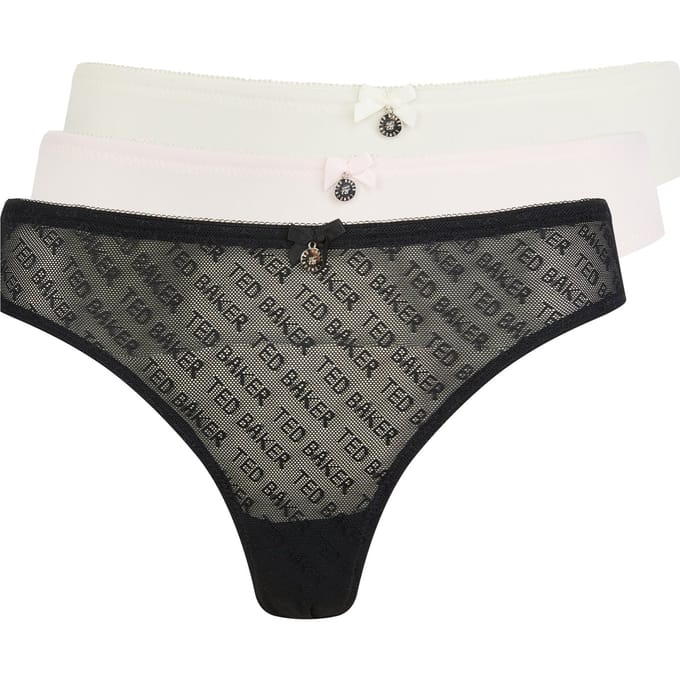 Ted Baker Nelly 3 Pk Lace & Mesh Print Brief Jet Black/icy Pink/ Whisp Größe: M | Unterhosen Outlet | Damen | Schwarz
