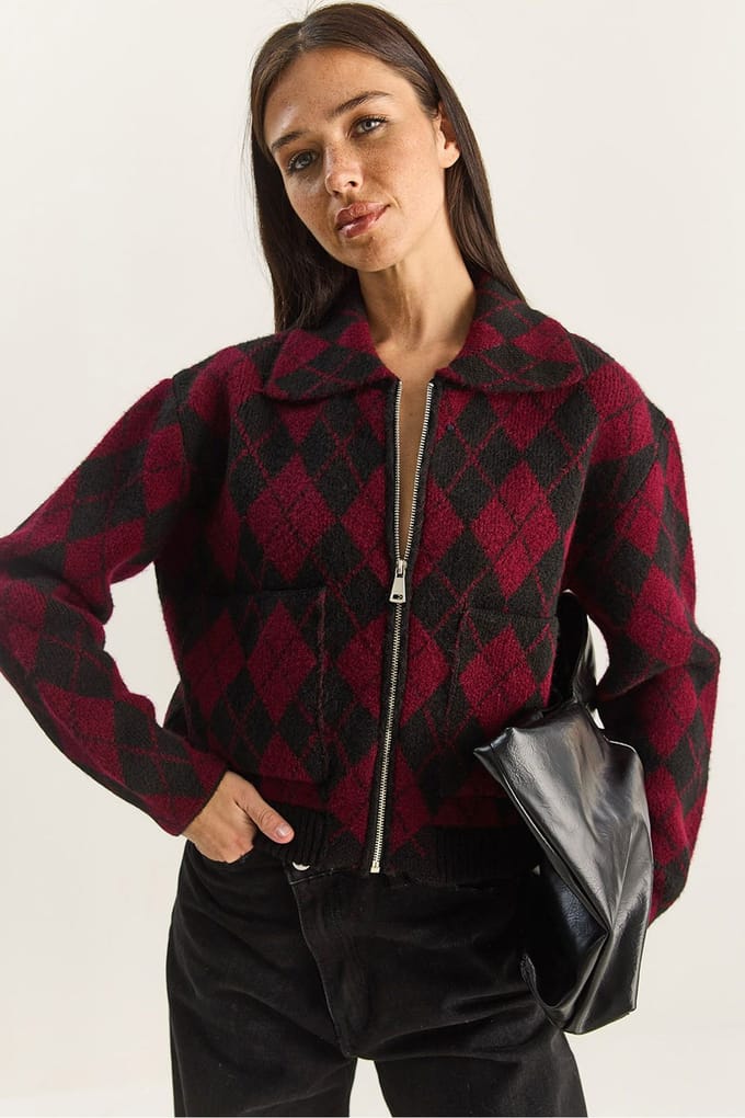 Dikke Jacquard Gebreide Cardigan met Rits