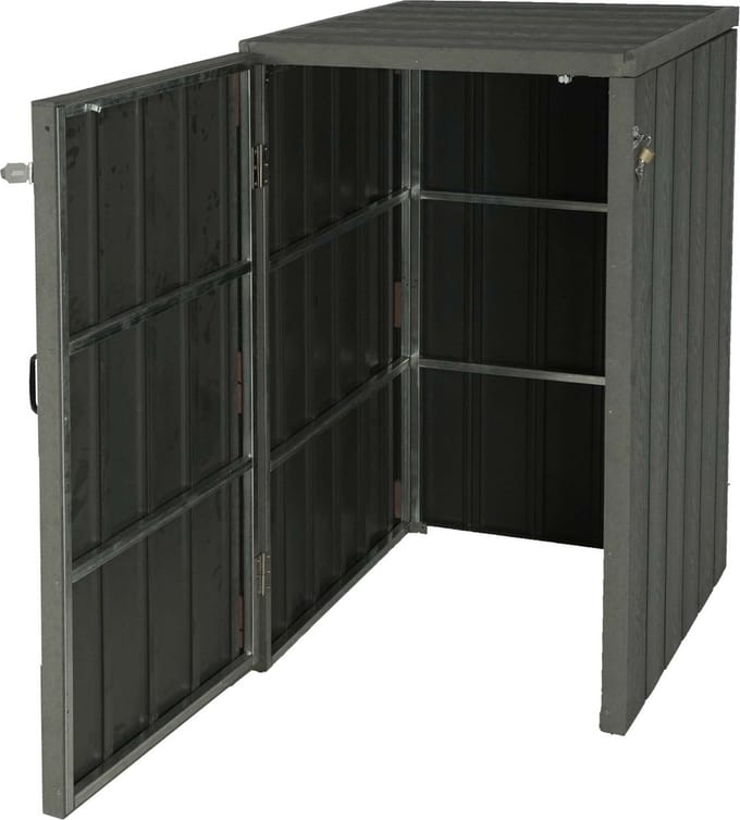 XL 1/2 WPC afvalbakdeksel MCW-J28, premium afvalbak, metaal-houtlook, uittrekbaar ~ grijs