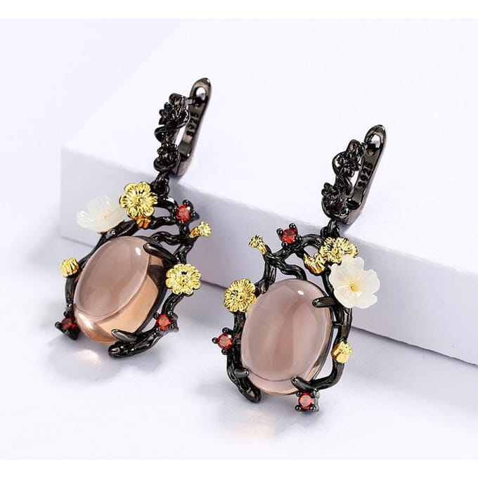Nouvelle Mode Incrusté de Jade Hetian Perles de Lotus Boucles d'Oreilles Argent 925 Rétro Tempérament Palais Style Ethnique Boucles d'Oreilles Dames gray