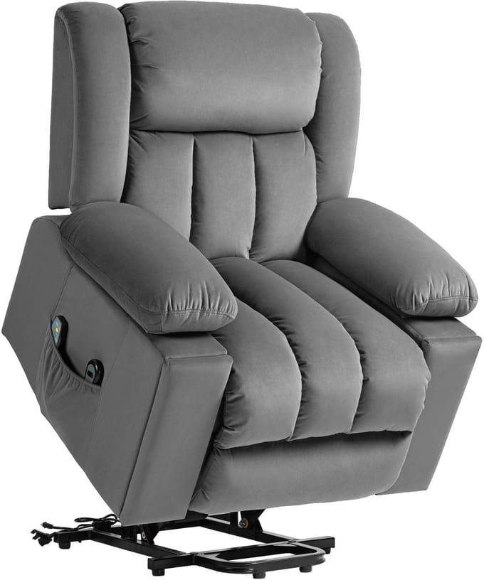 HOMCOM Multifunctionele Elektrische Opsta-Stoel Fluweel 101L x 93B x 104H cm Donkergrijs