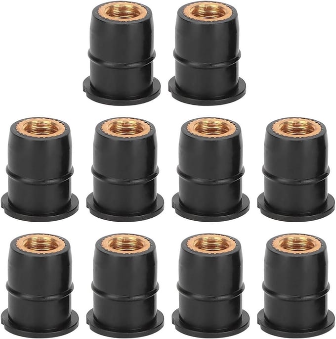 Expansie Moeren Set van 10 Stuks M6x0.8mm voor Motorfietsen en ATV's - Rubberen Bevestiging en Messing Kwaliteit