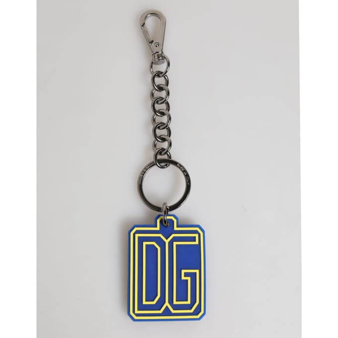 Blauwe Gele DG Rubber Logo Zilveren Mannen Sleutelhanger Sleutelsring