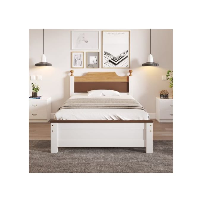 Lit simple - MUVOE - 90x200 cm - Bois massif - Couleur blanc - Design contemporain blanc