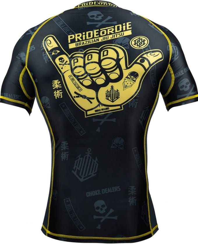 PRiDEorDiE “HANG LOOSE” Rashguard Zwart Geel - L