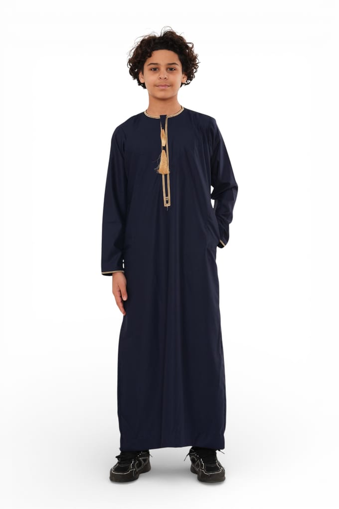 Kinderen jongens Ramadan marineblauw Marokkaanse Thobe gewaad Emirati Eid Jubba-TT-003