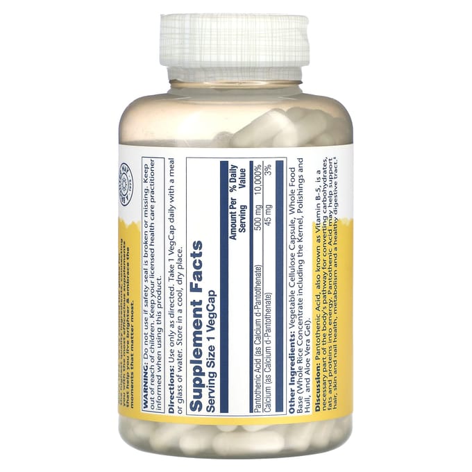 Pantotheenzuur met Aloë Vera, 500 mg, 250 vegetarische capsules