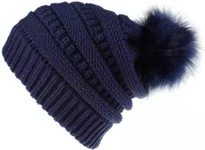ASTRADAVI Pom Beanie Hat - Muts - Dames Pompon Muts - Warme Winter Mutsen - Skimutsen - Marineblauw