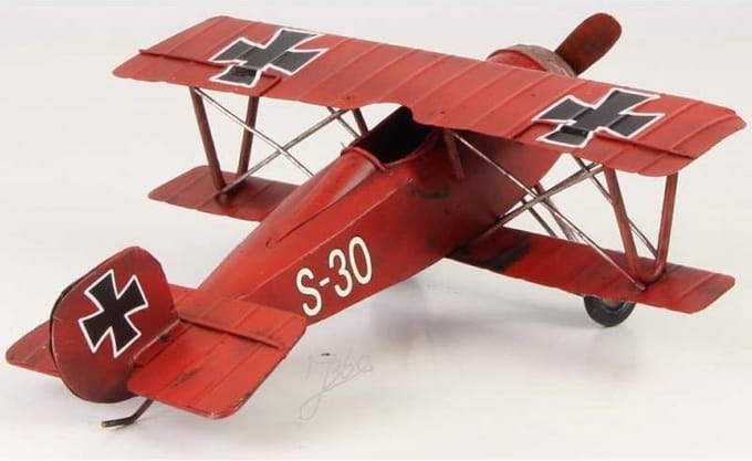 MadDeco - Dubbeldekker "Red Baron" blikken vliegtuig WWI blik
