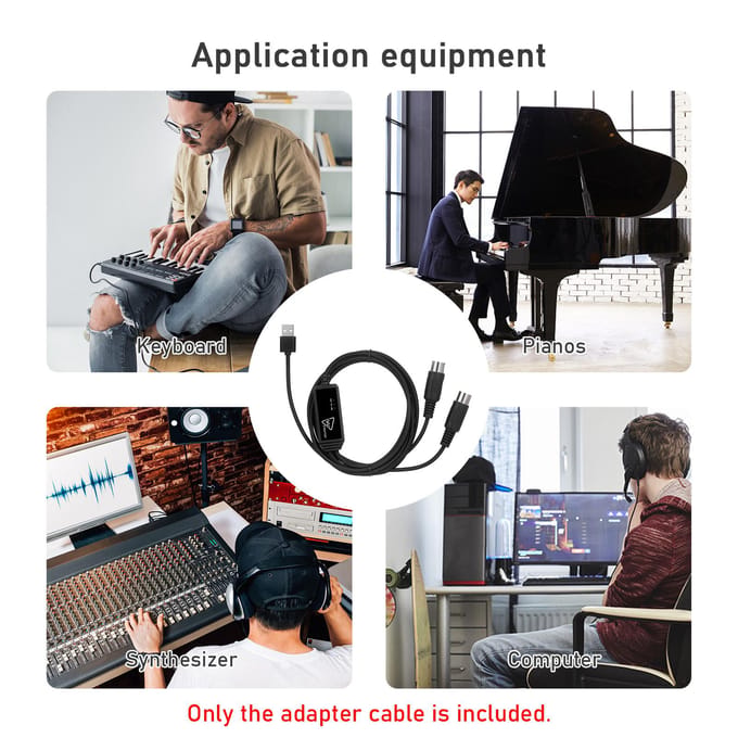 IVU CREATOR Universele MIDI-kabel 5-pins MIDI-naar-USB-kabelconverteradapter Compatibel met verschillende MIDI to USB black