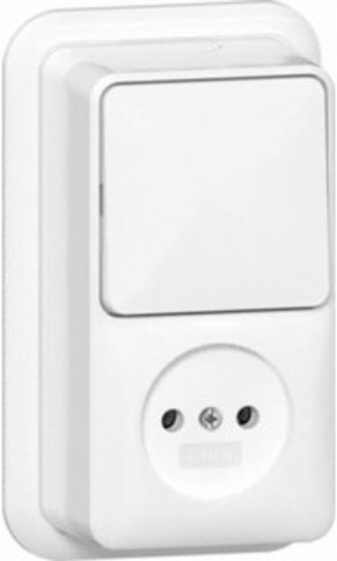 Gira Wisselschakelaar + Wandcontactdoos Opbouw Wit 447611